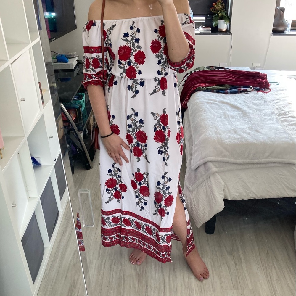 Off Shoulder Split Leg Floral Dress